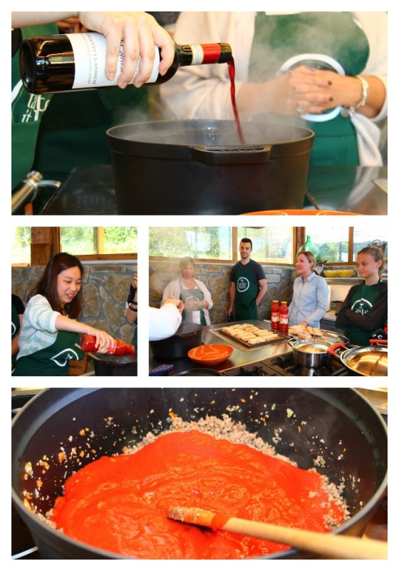 Collage Making the meat sauce